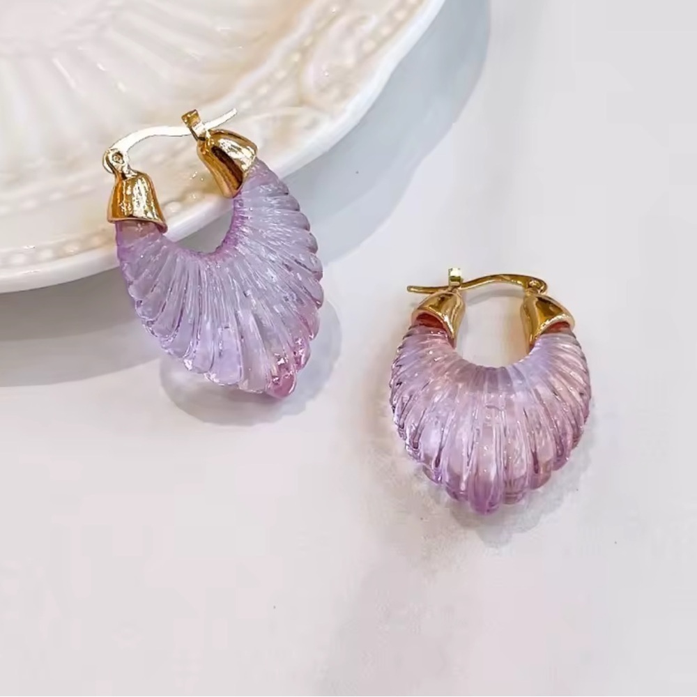 Modern Gold Purple Shell Earrings